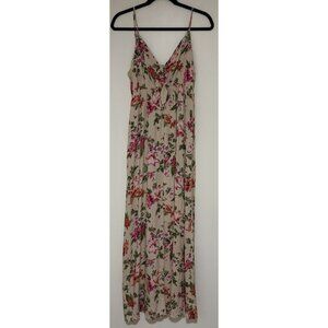 Ambiance Women’s Pink Floral Maxi Dress V Neck Sleeveless Smocked Size Large